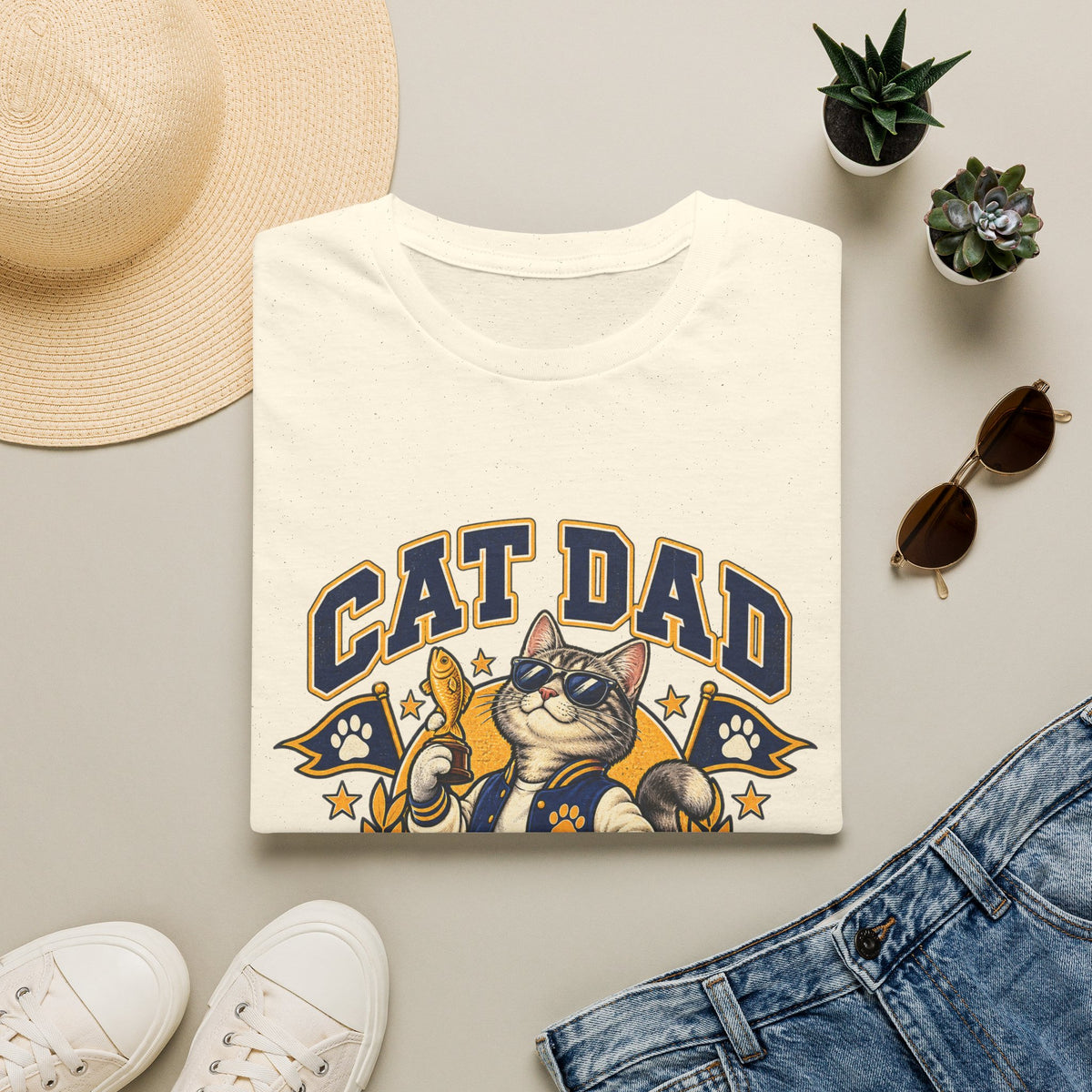 Cat Dad T-Shirt — Retro Athletic Cat Dad Graphic Tee