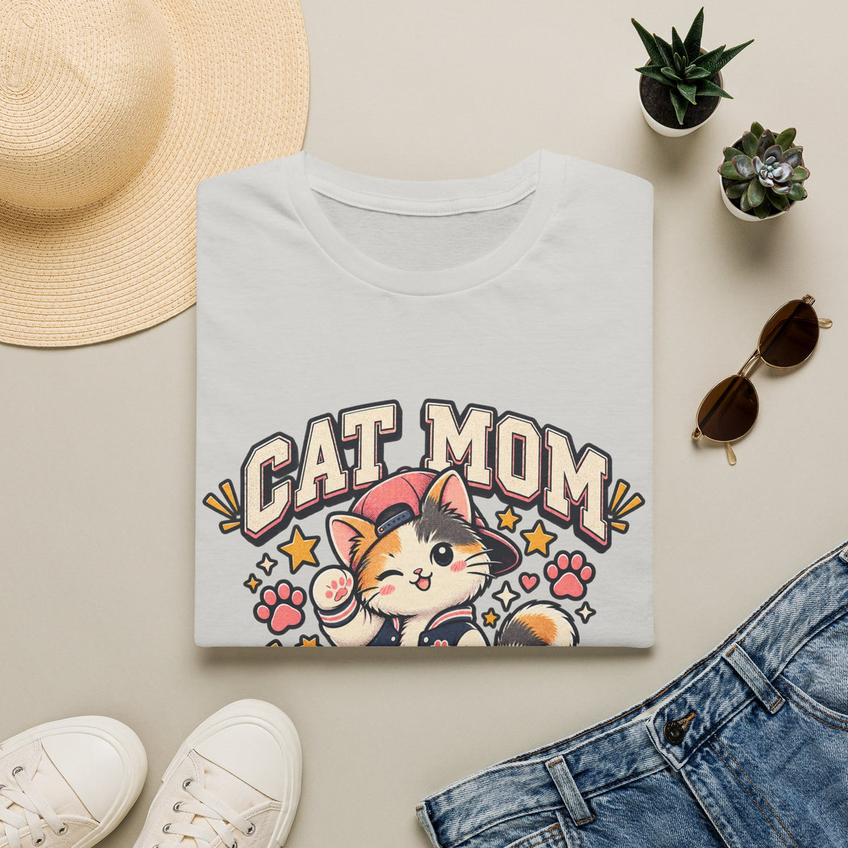 Cat Mom T-Shirt — Cute Varsity Kitten Graphic Tee for Cat Lovers
