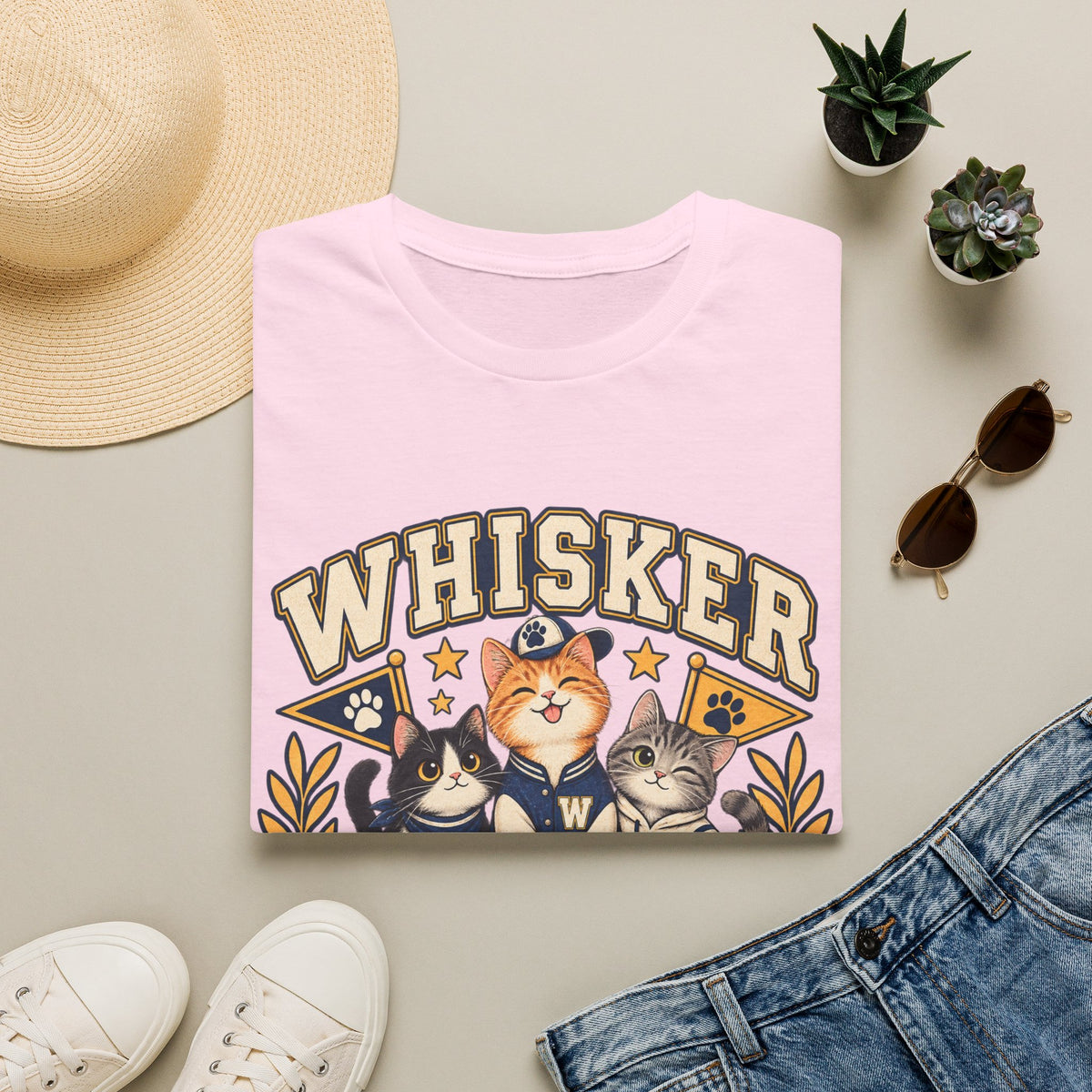 Whisker League Cat T-Shirt — Vintage Athletic Kitten Crew Tee