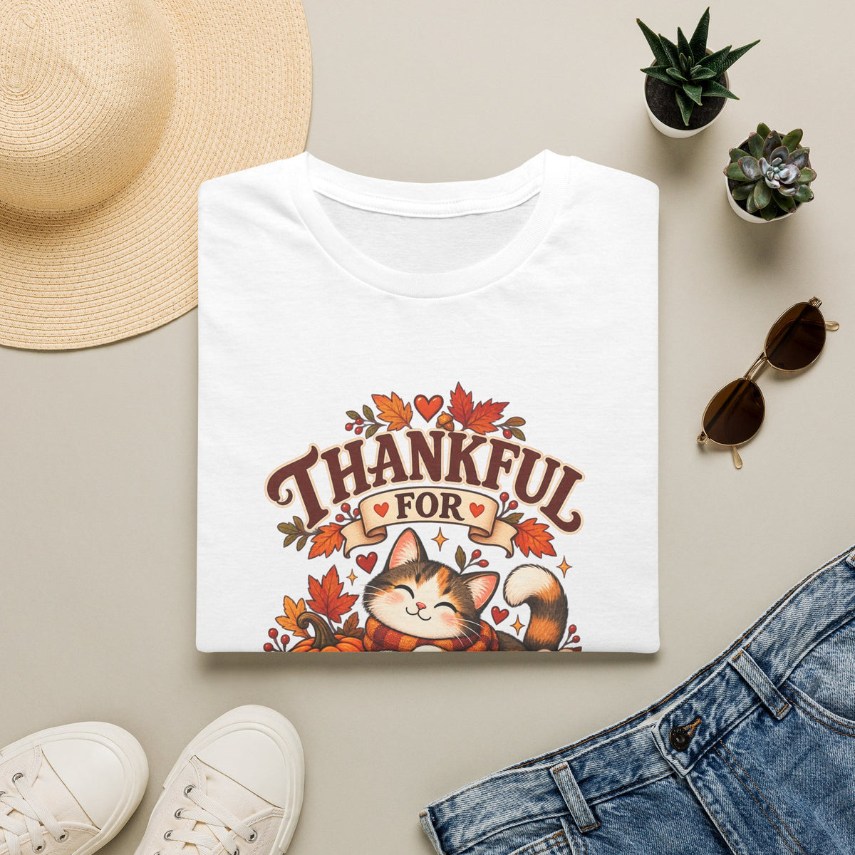 Thankful for Cats T-Shirt — Thanksgiving Fall Cat Lover Tee