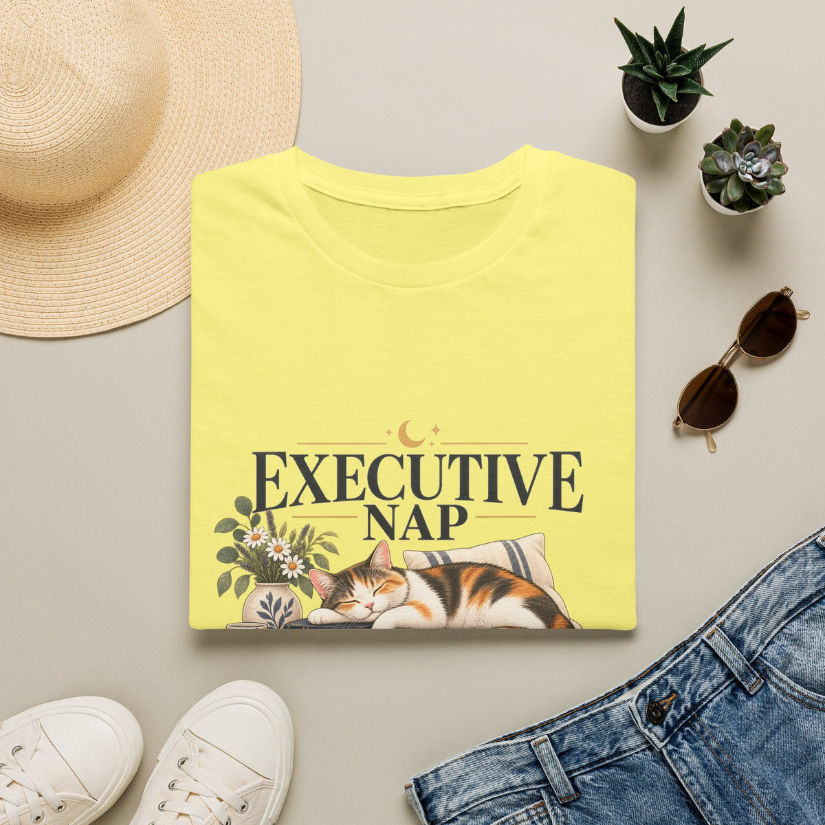 Executive Nap T-Shirt — Cute Cat Sleeping Graphic Tee for Cat Lovers