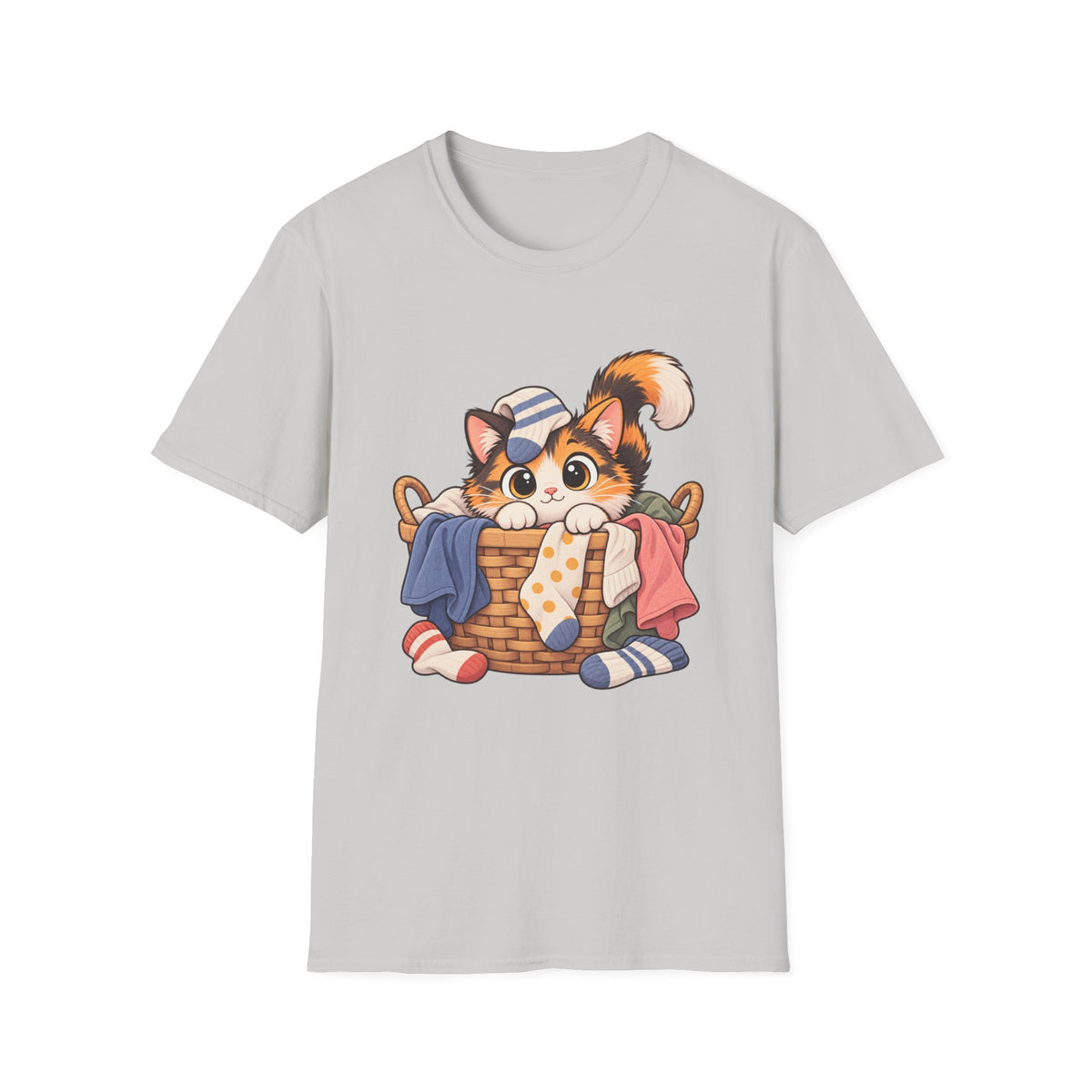 Cute Calico Cat in Laundry Basket T-Shirt