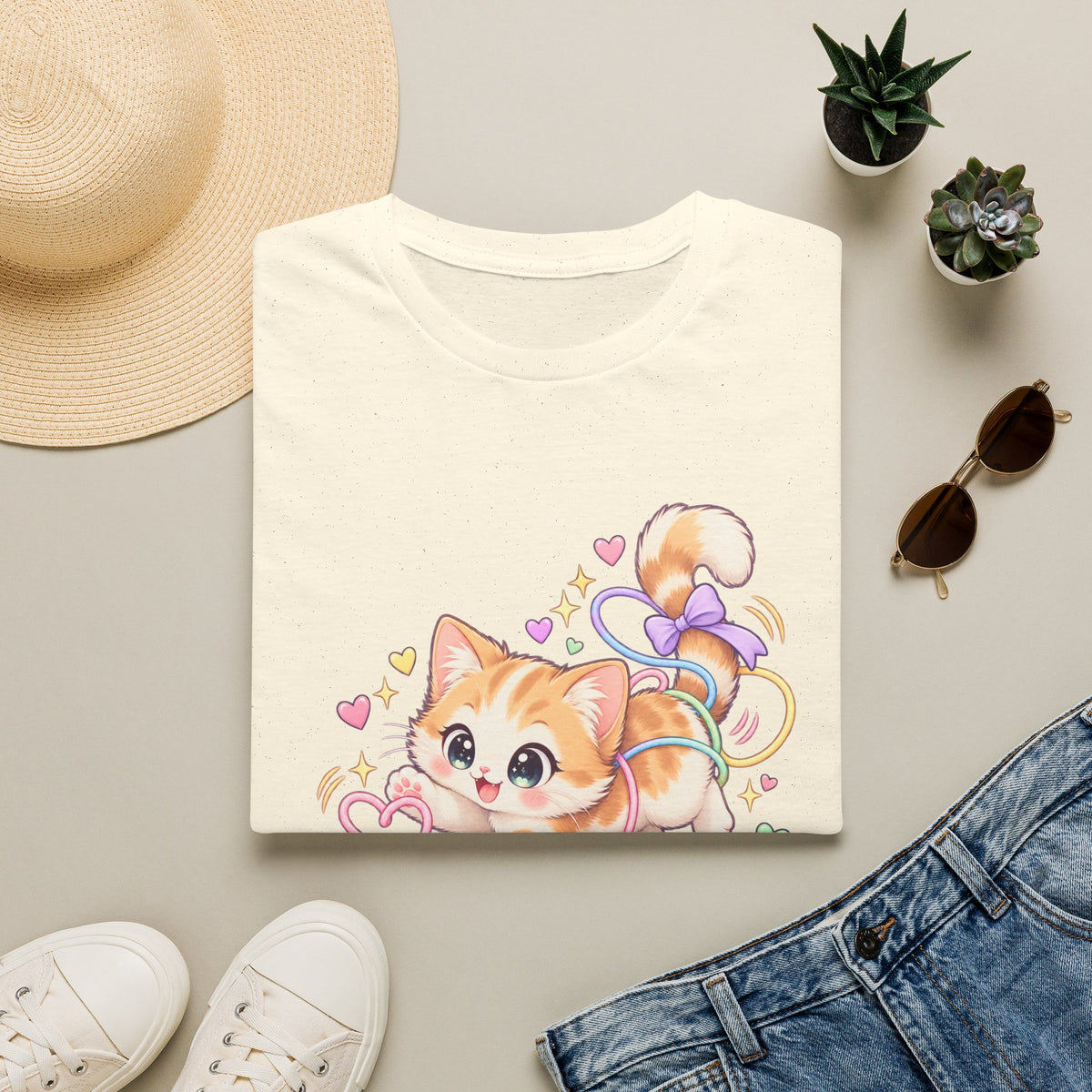 Cute Kitten Graphic T-Shirt — "Tiny Chaos" Pastel Cat Design