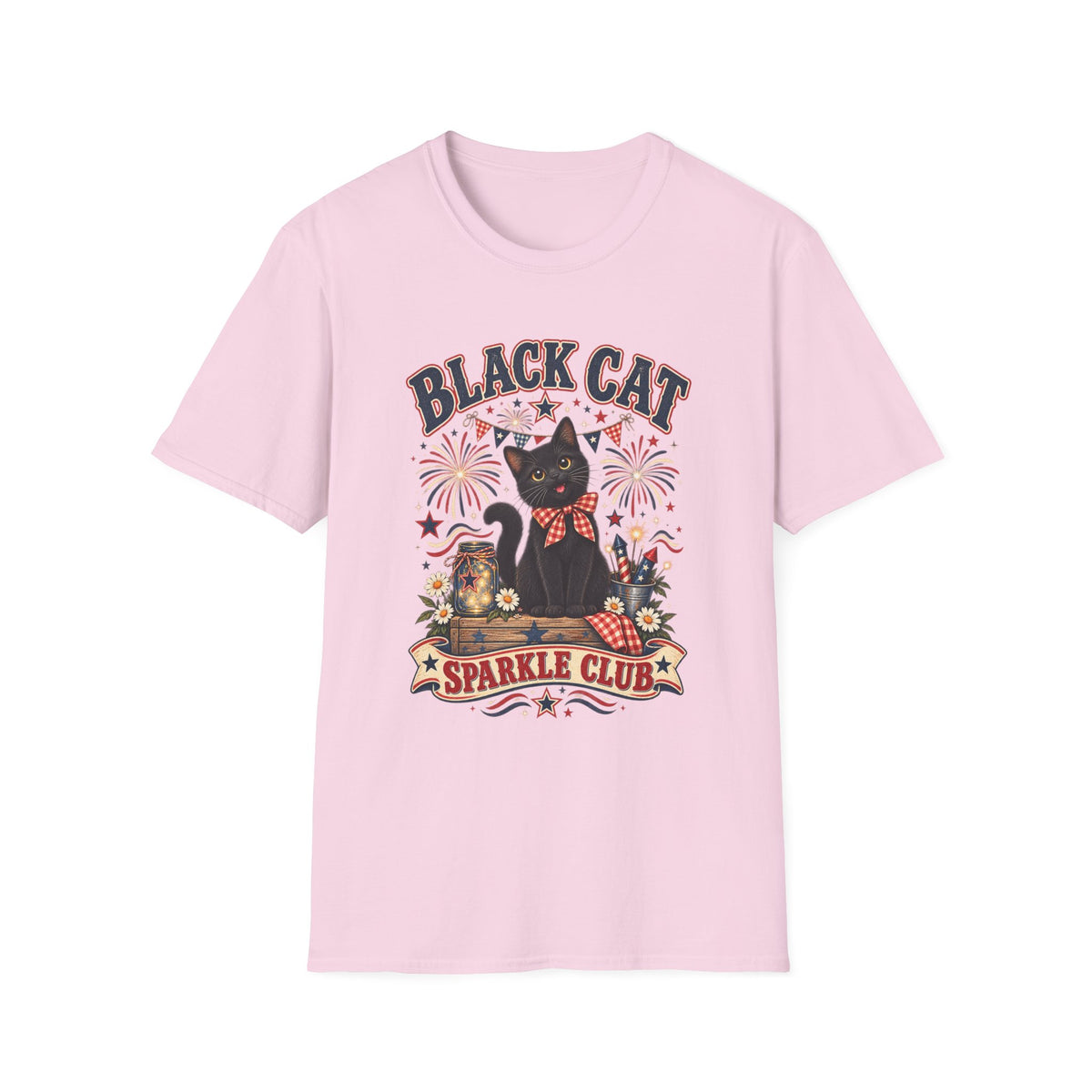 Black Cat Sparkle Club Tee – Cute Retro Cat Graphic T‑Shirt