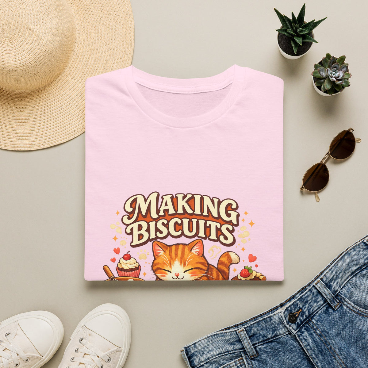 T-Shirt — "Making Biscuits" Cute Cat Graphic Tee — Cozy Cat Mom Gift