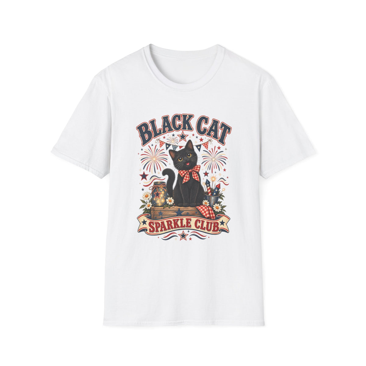 Black Cat Sparkle Club Tee – Cute Retro Cat Graphic T‑Shirt