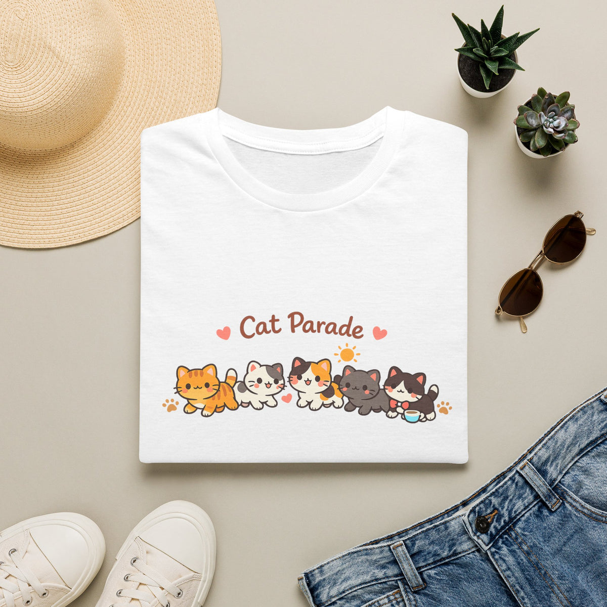 Cat Parade T-Shirt — Cute Kittens Graphic Tee for Cat Lovers