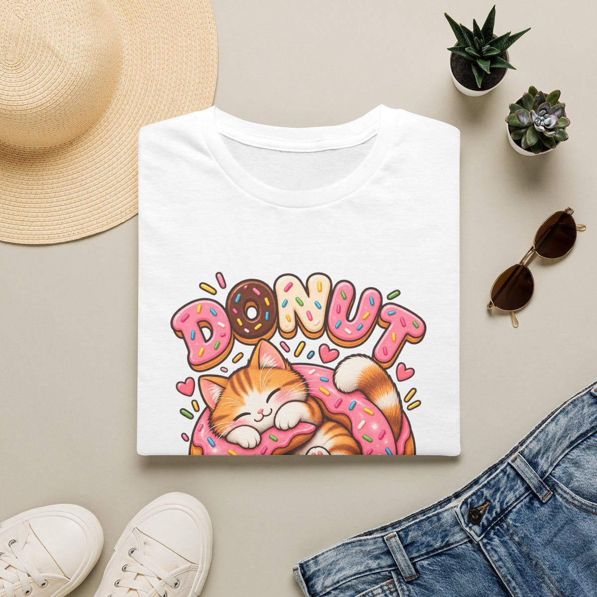 Donut Disturb Cat T-Shirt — Cute Sleeping Kitty Donut Graphic Tee