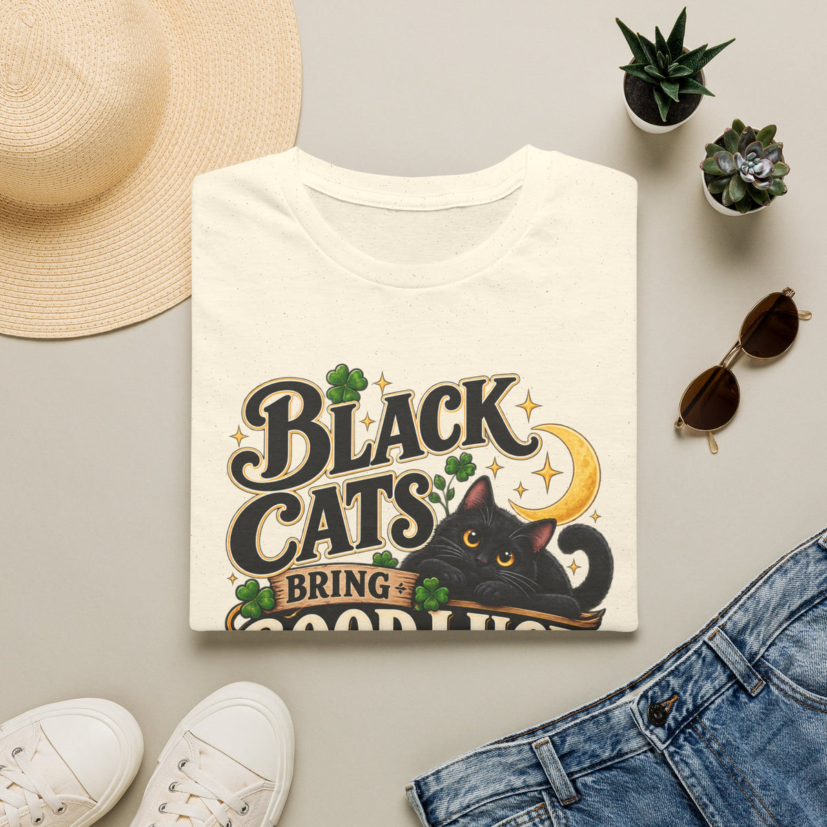 Black Cats Bring Good Luck T-Shirt — Cute Lucky Black Cat Graphic Tee