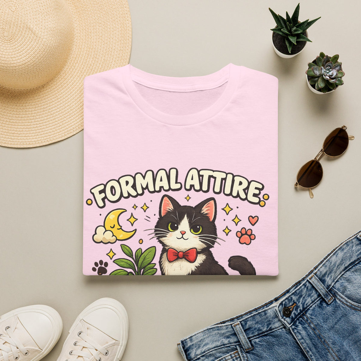 Cat T-Shirt — “Formal Attire, Questionable Decisions” Cute Cartoon Kitten Tee
