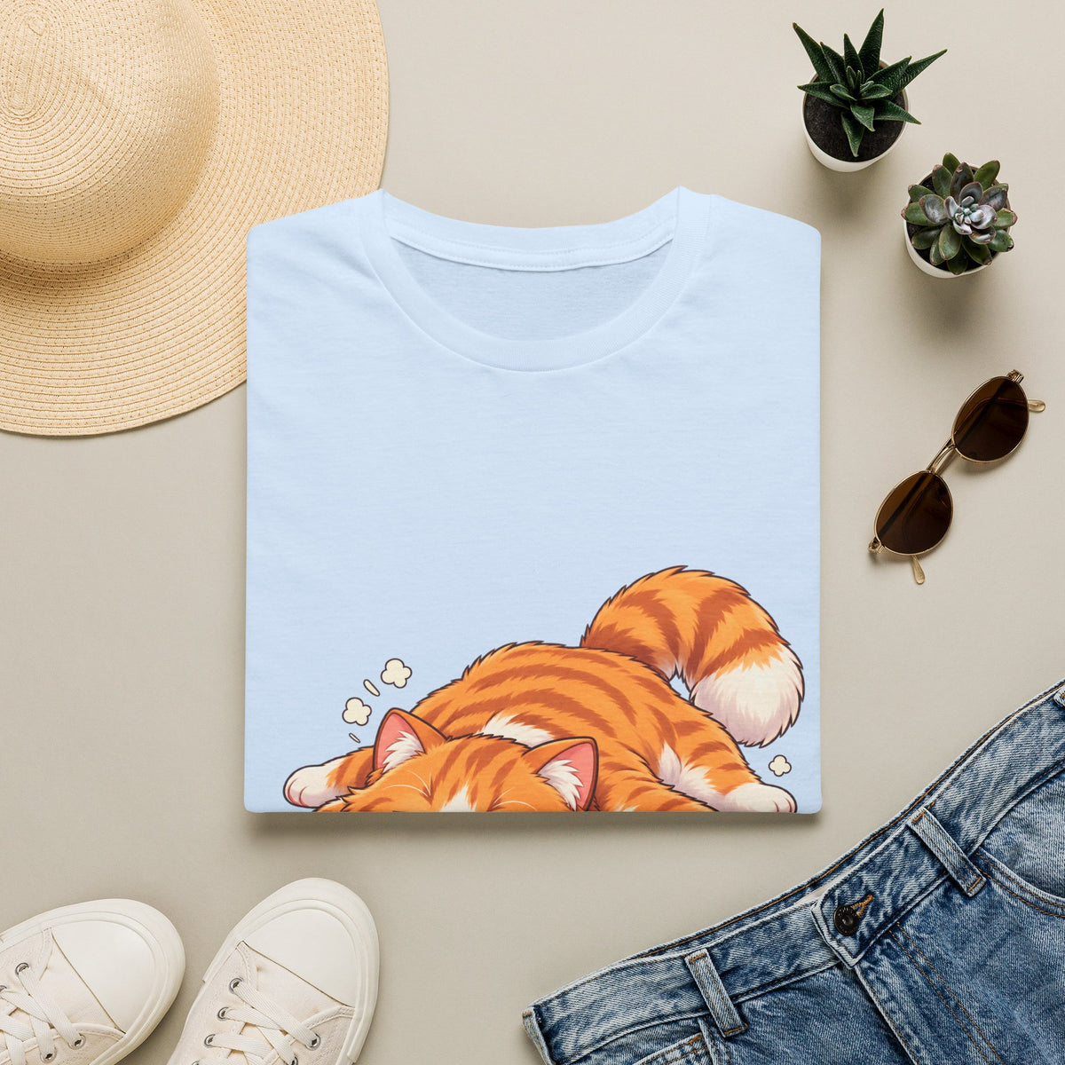 Sleeping Ginger Cat T-Shirt — Cute Napping Kitty Tee