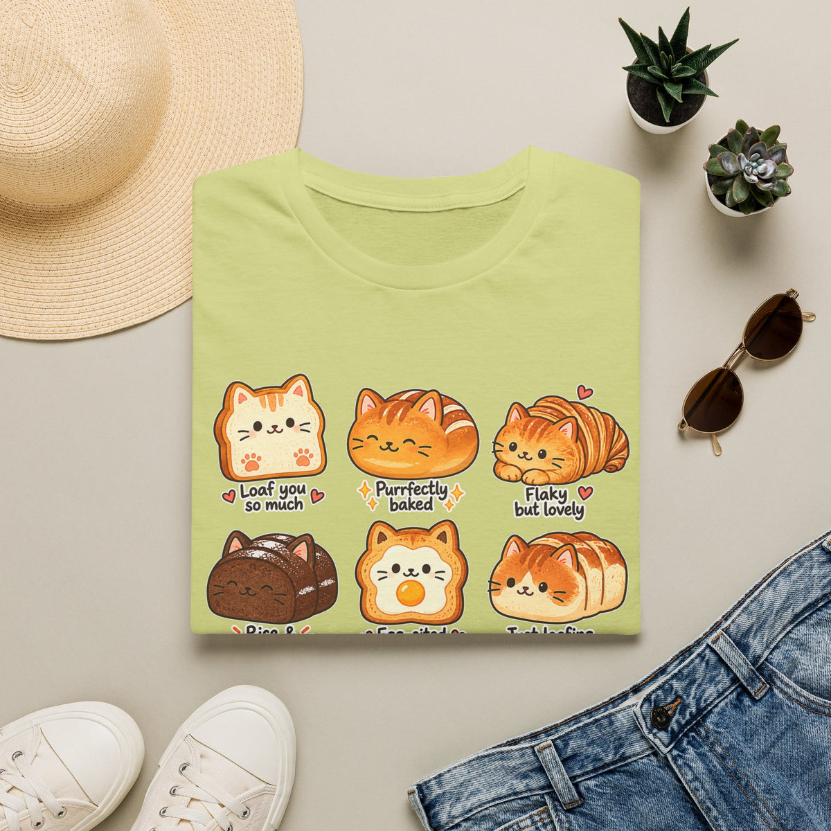 Cat Bread T-Shirt — Cute 'Loaf You So Much' Kawaii Bakery Cat Design