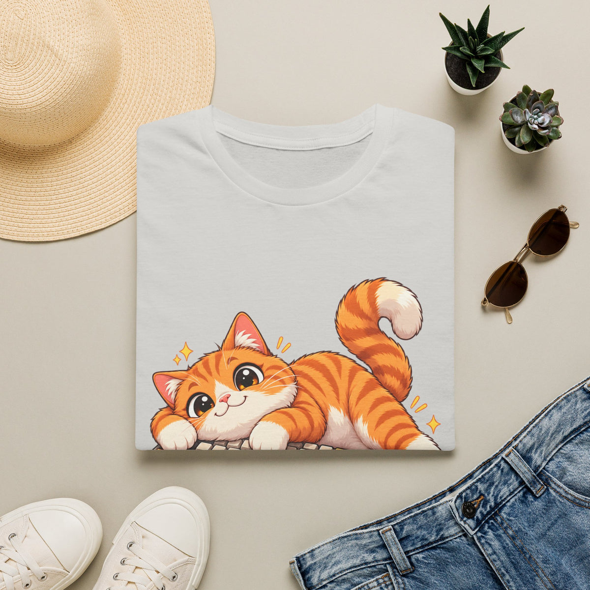 Cute Orange Kitty Playing on Keyboard T-Shirt