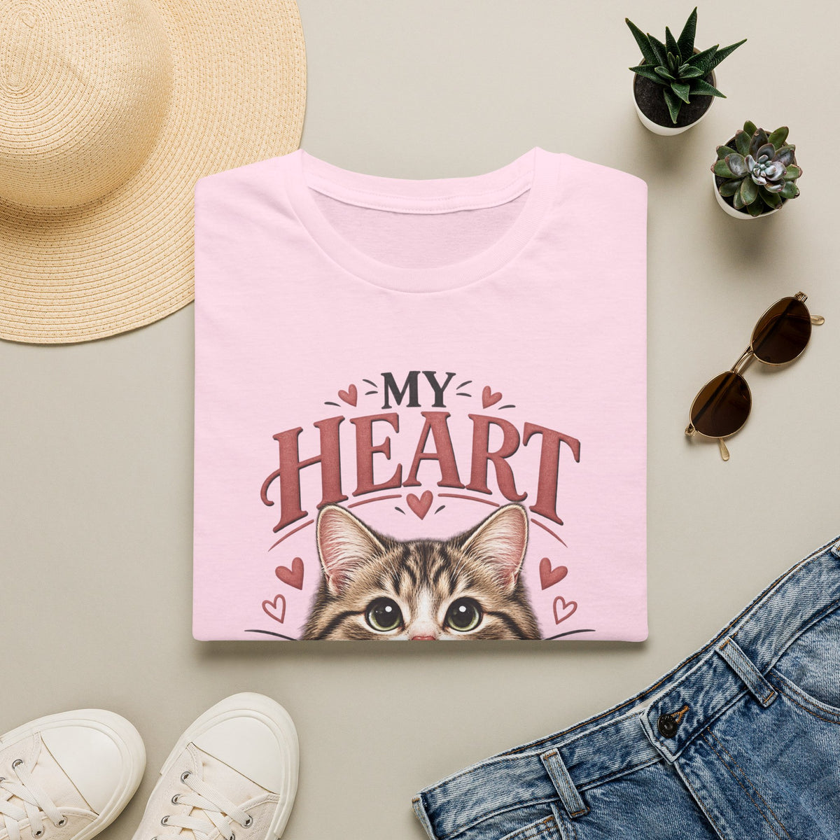 Cat T-Shirt — "My Heart Has Whiskers" Cute Kitten Tee for Cat Lovers