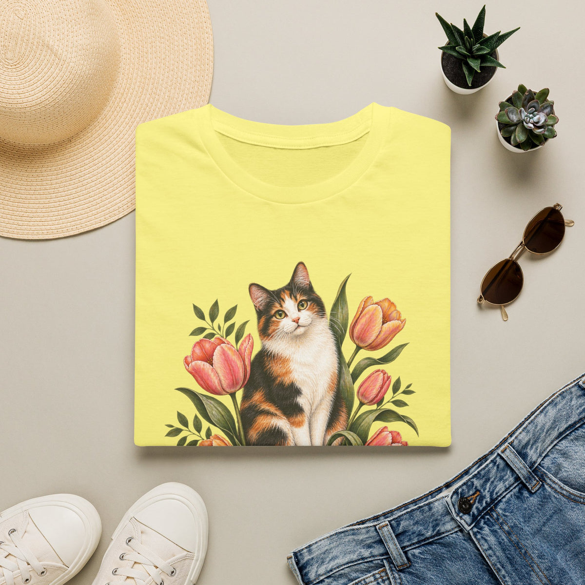 Calico Garden Cat T-Shirt — Floral Cat Lover Tee