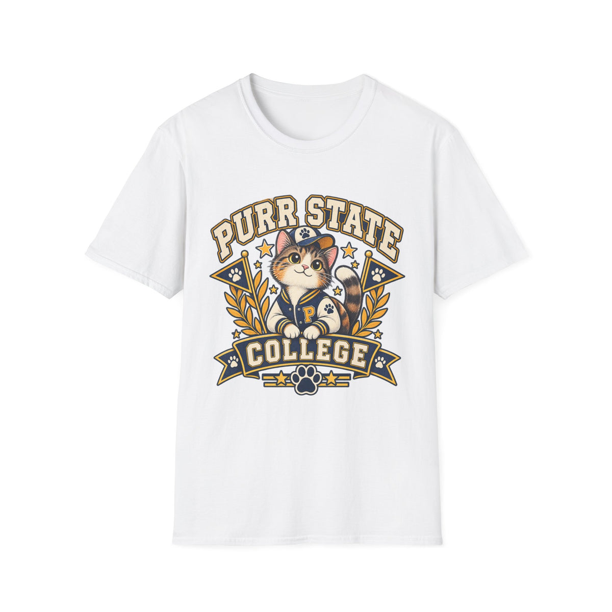 Purr State College T-Shirt — Cute Cat Mascot Graphic Tee