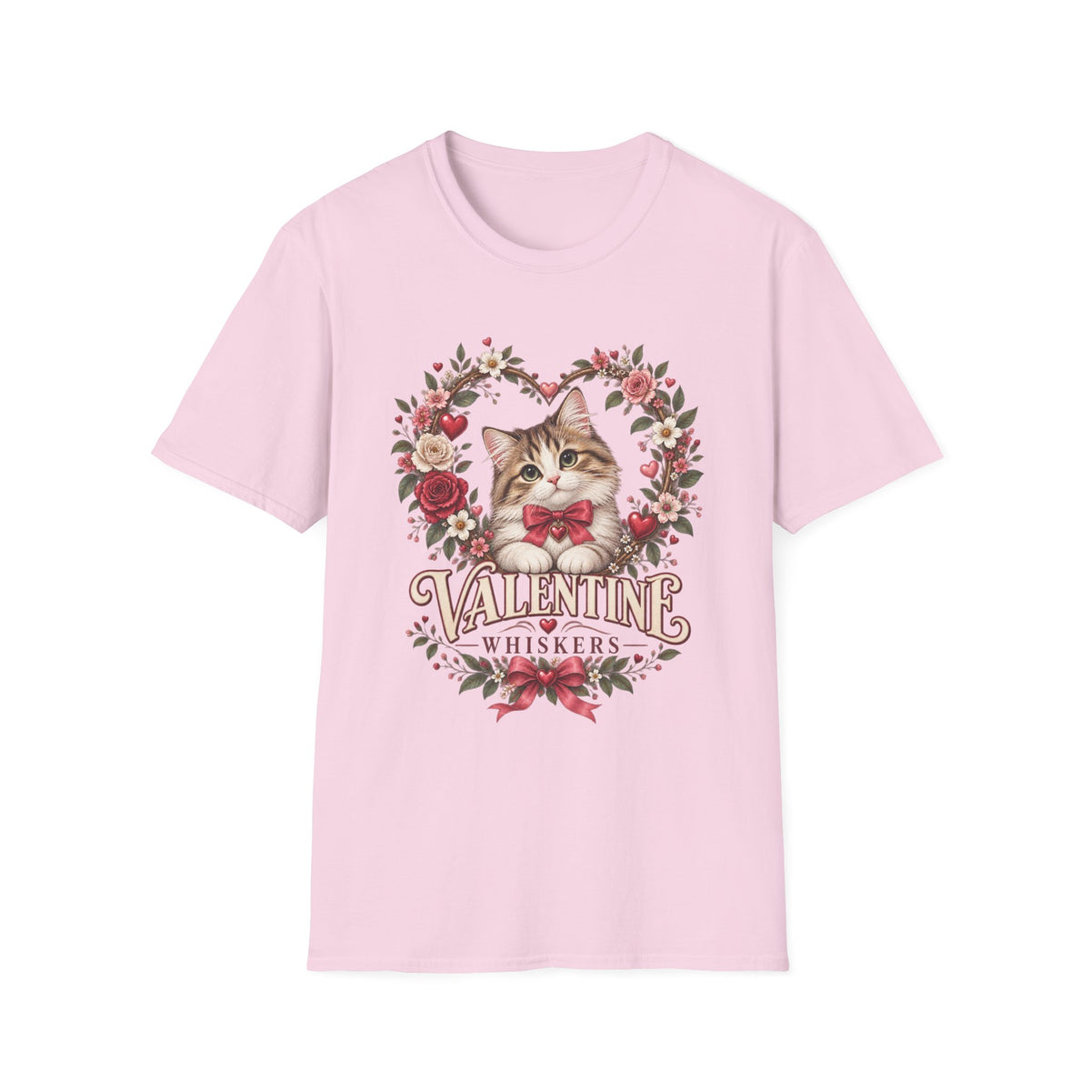 Valentine Cat T-Shirt – 'Valentine Whiskers' Floral Heart Kitten Tee