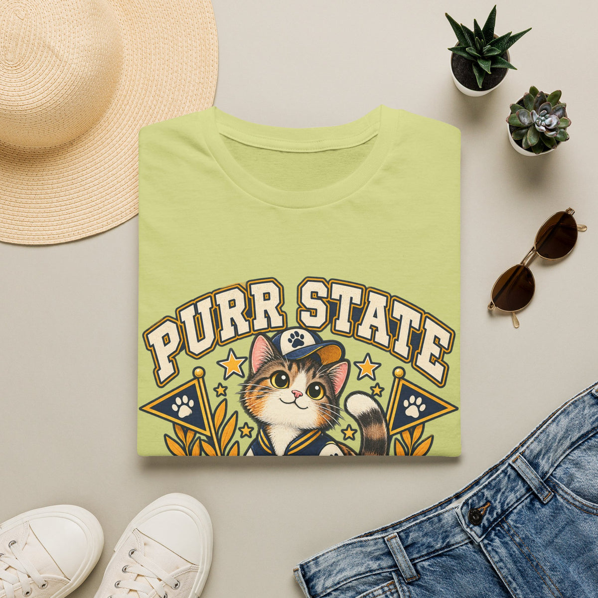 Purr State College T-Shirt — Cute Cat Mascot Graphic Tee