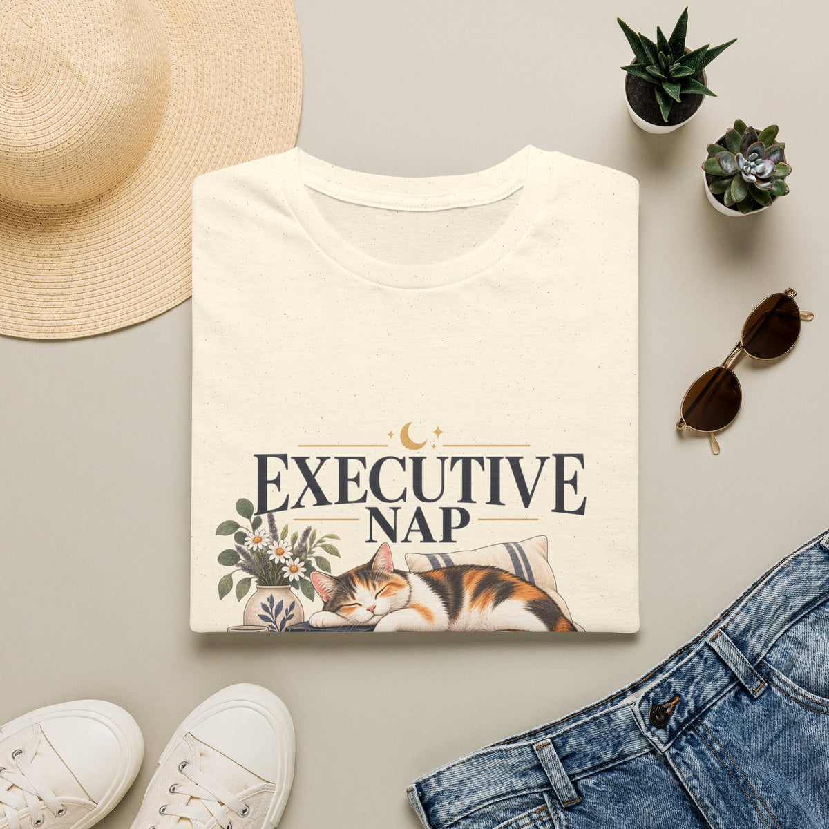 Executive Nap T-Shirt — Cute Cat Sleeping Graphic Tee for Cat Lovers