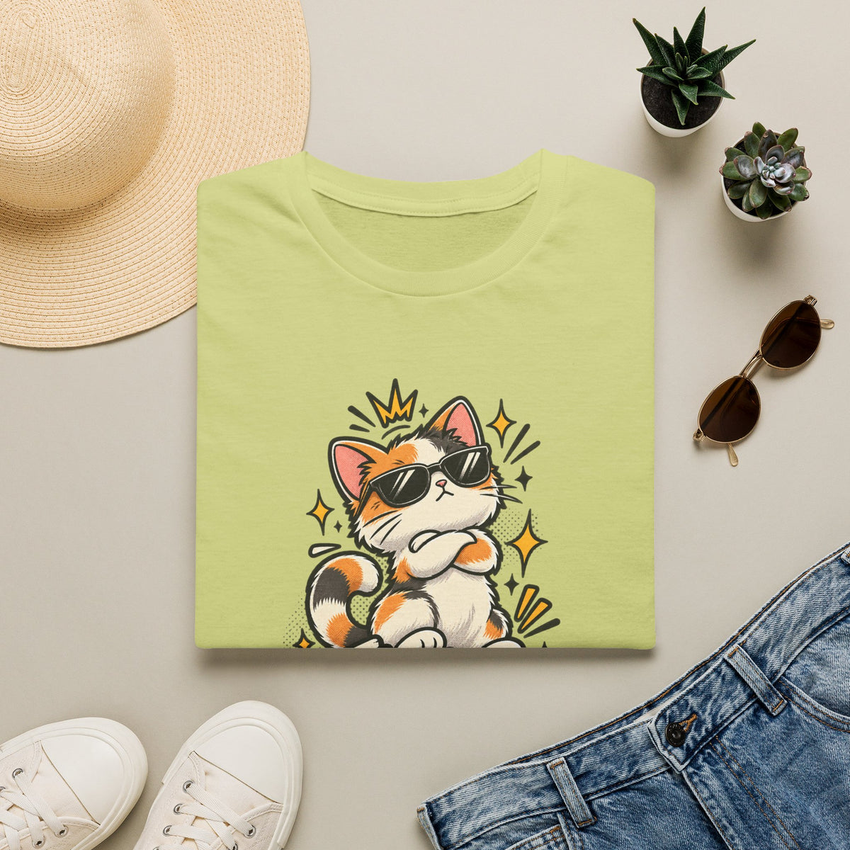 Tiny Boss Energy Cat T-Shirt — Cute Cat with Sunglasses Graphic