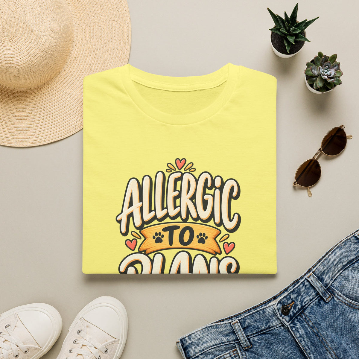 T-Shirt — "Allergic to Plans" Cute Cat Graphic Tee