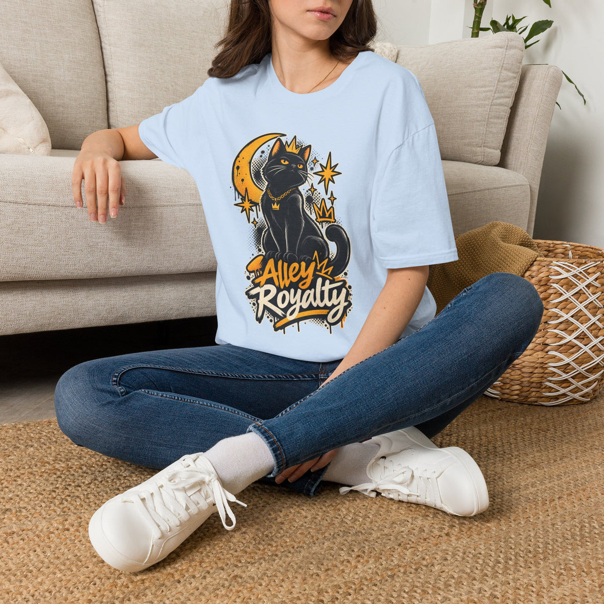 Alley Royalty T-Shirt — Black Cat Crown Moon Graphic Tee