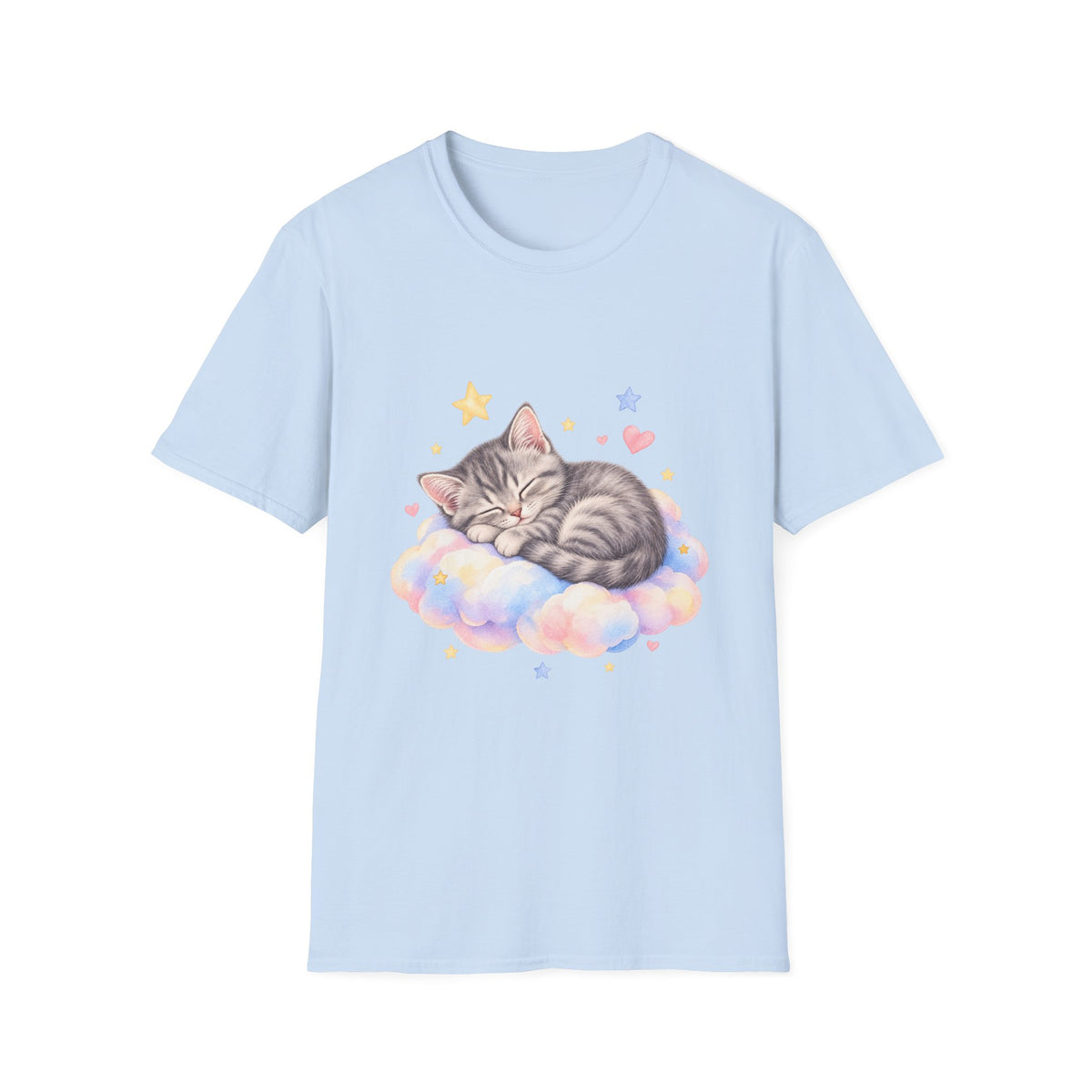 Sleeping Kitten T-Shirt — Cute Pastel Cat on Cloud Tee