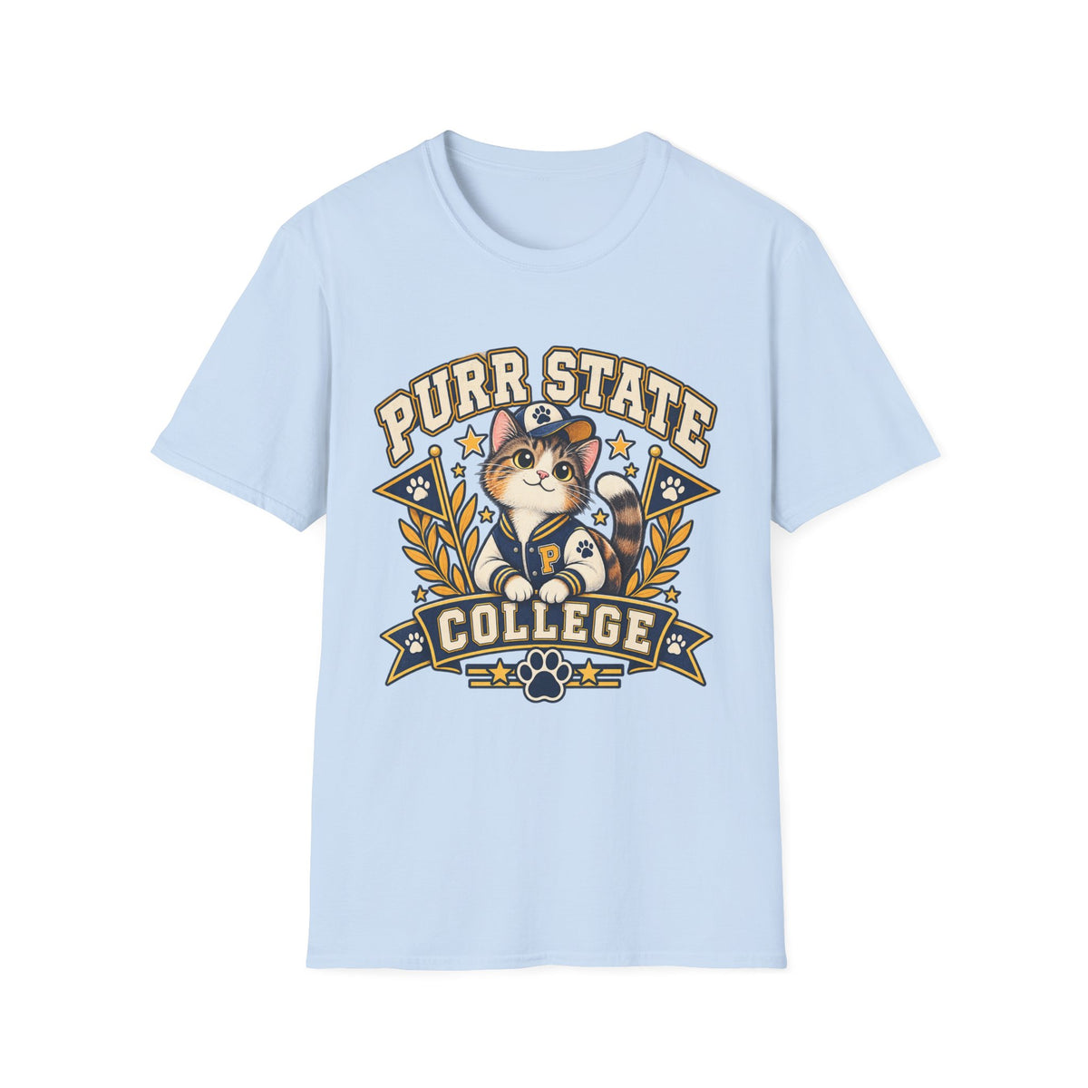 Purr State College T-Shirt — Cute Cat Mascot Graphic Tee
