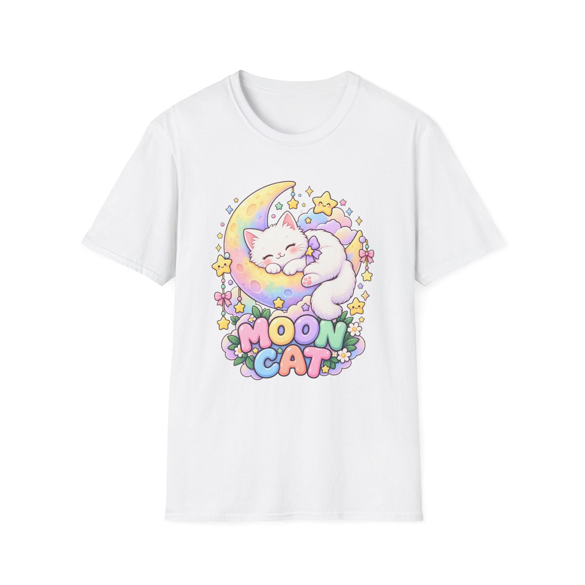 Moon Cat T-Shirt — Cute Sleeping Kitty on Crescent Moon