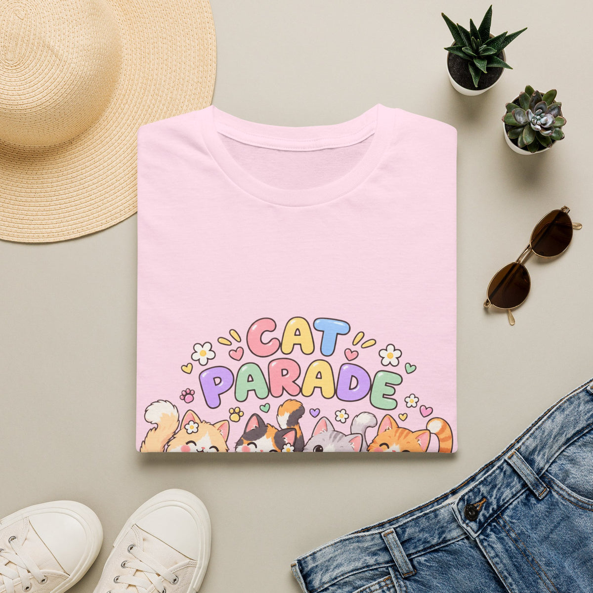 Cat Parade T-Shirt — Cute Cartoon Cats Graphic Tee