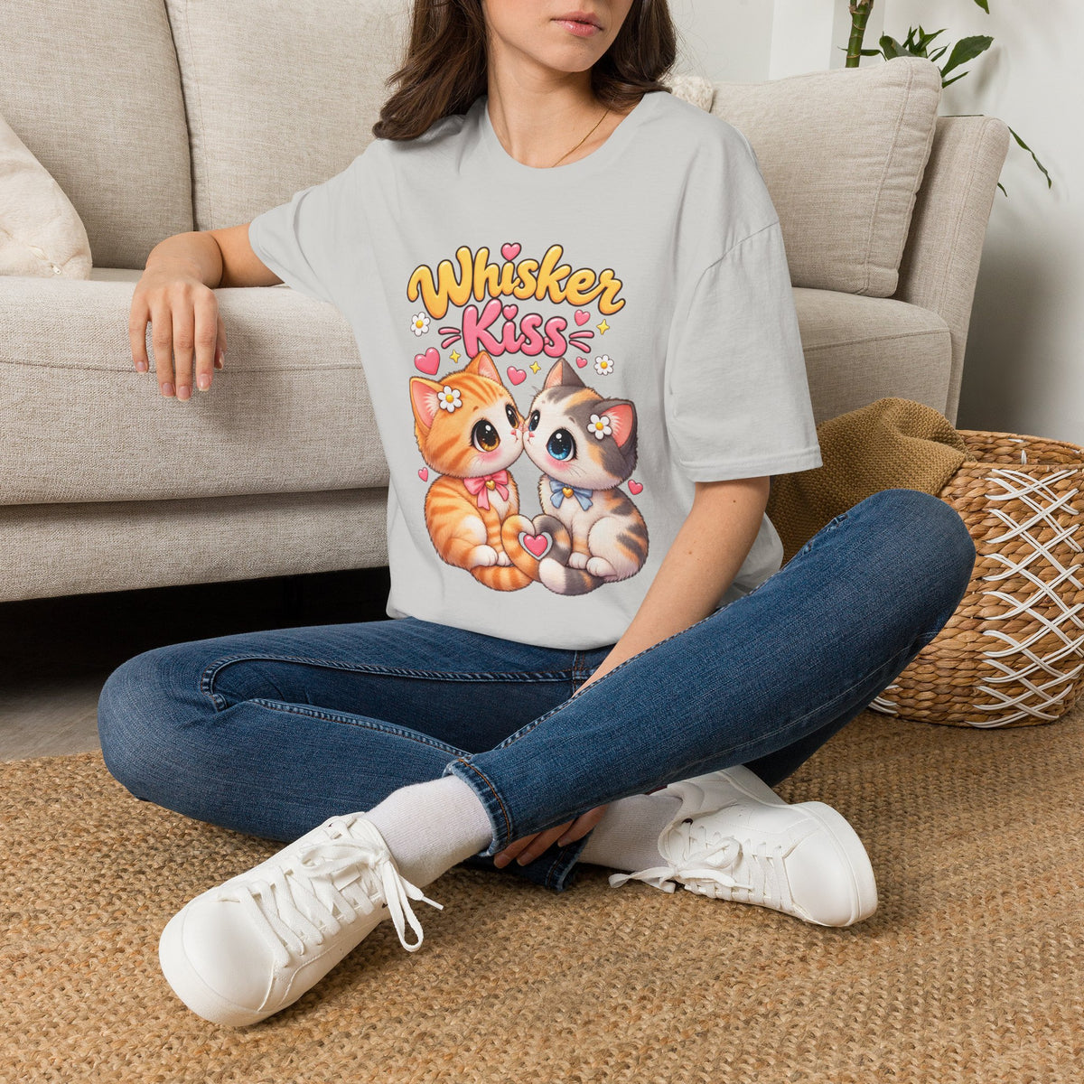 Whisker Kiss T-Shirt — Cute Kissing Kittens Graphic Tee