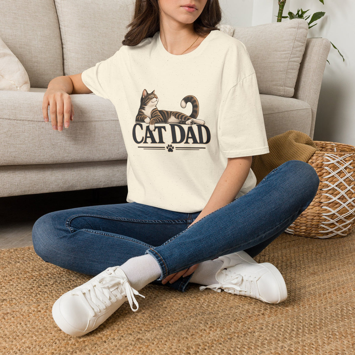 Cat Dad T-Shirt — Relaxed Tabby Cat Graphic Tee for Cat Lovers