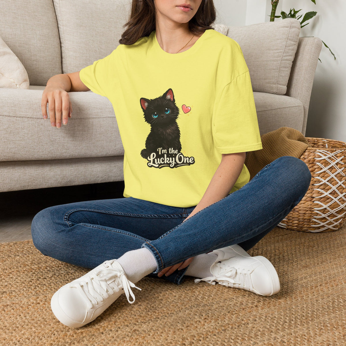 Black Kitten "I'm the Lucky One" T-Shirt — Cute Cat Graphic Tee for Cat Lovers