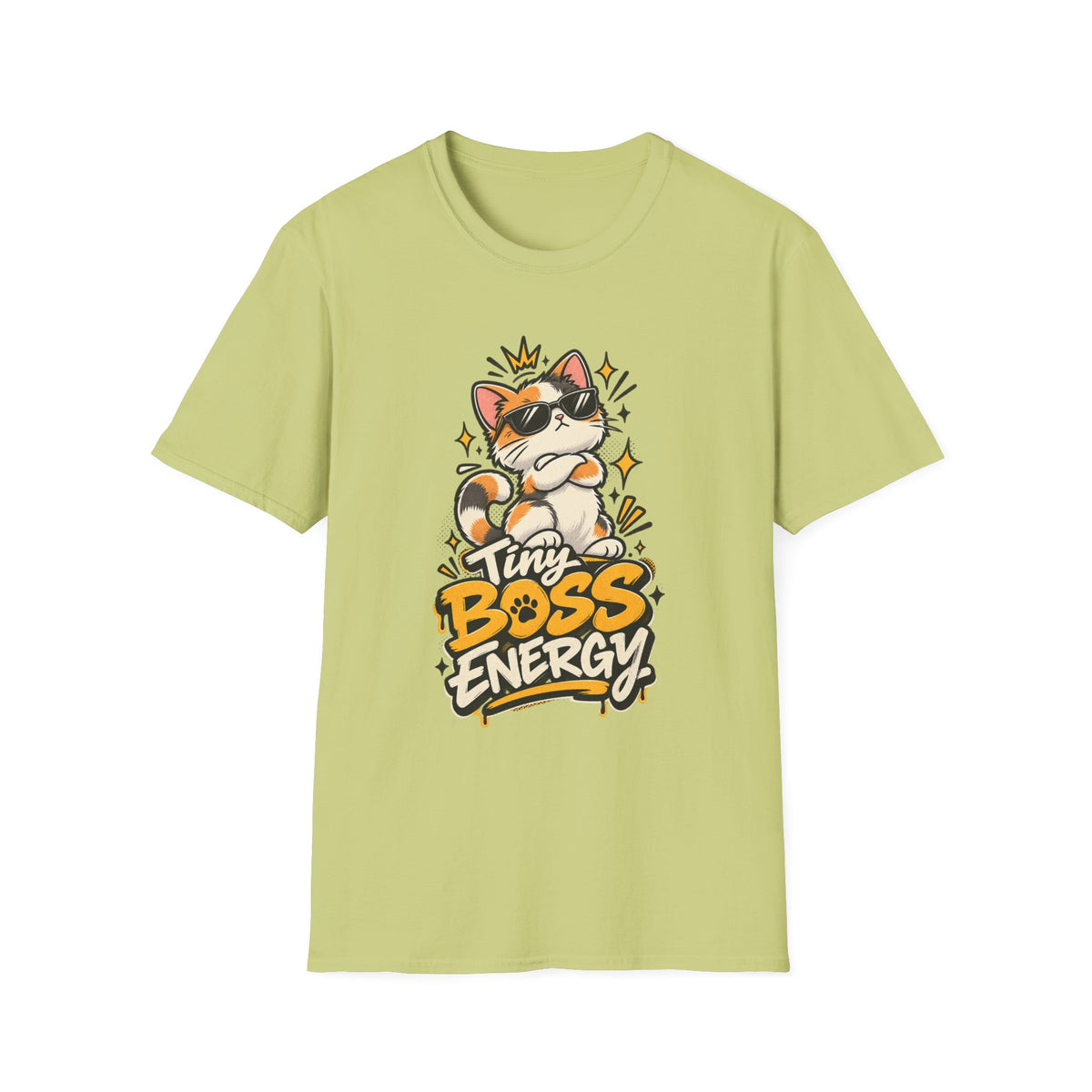 Tiny Boss Energy Cat T-Shirt — Cute Cat with Sunglasses Graphic