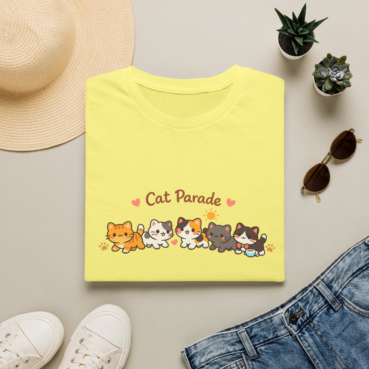Cat Parade T-Shirt — Cute Kittens Graphic Tee for Cat Lovers