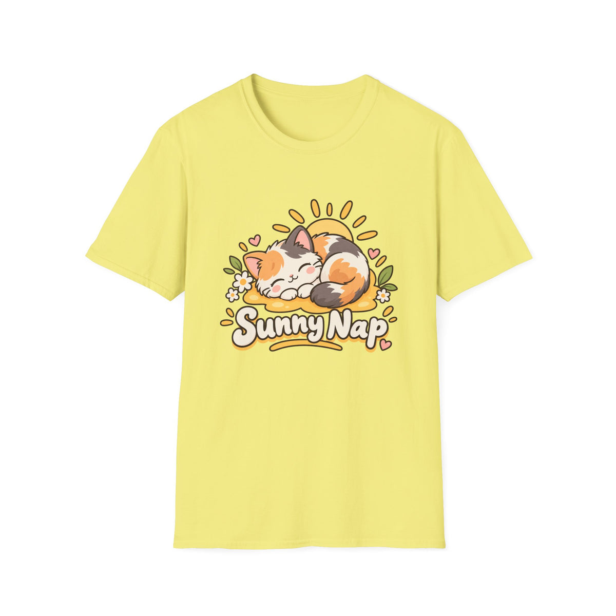 Cat T-Shirt — "Sunny Nap" Calico Cat Graphic Tee