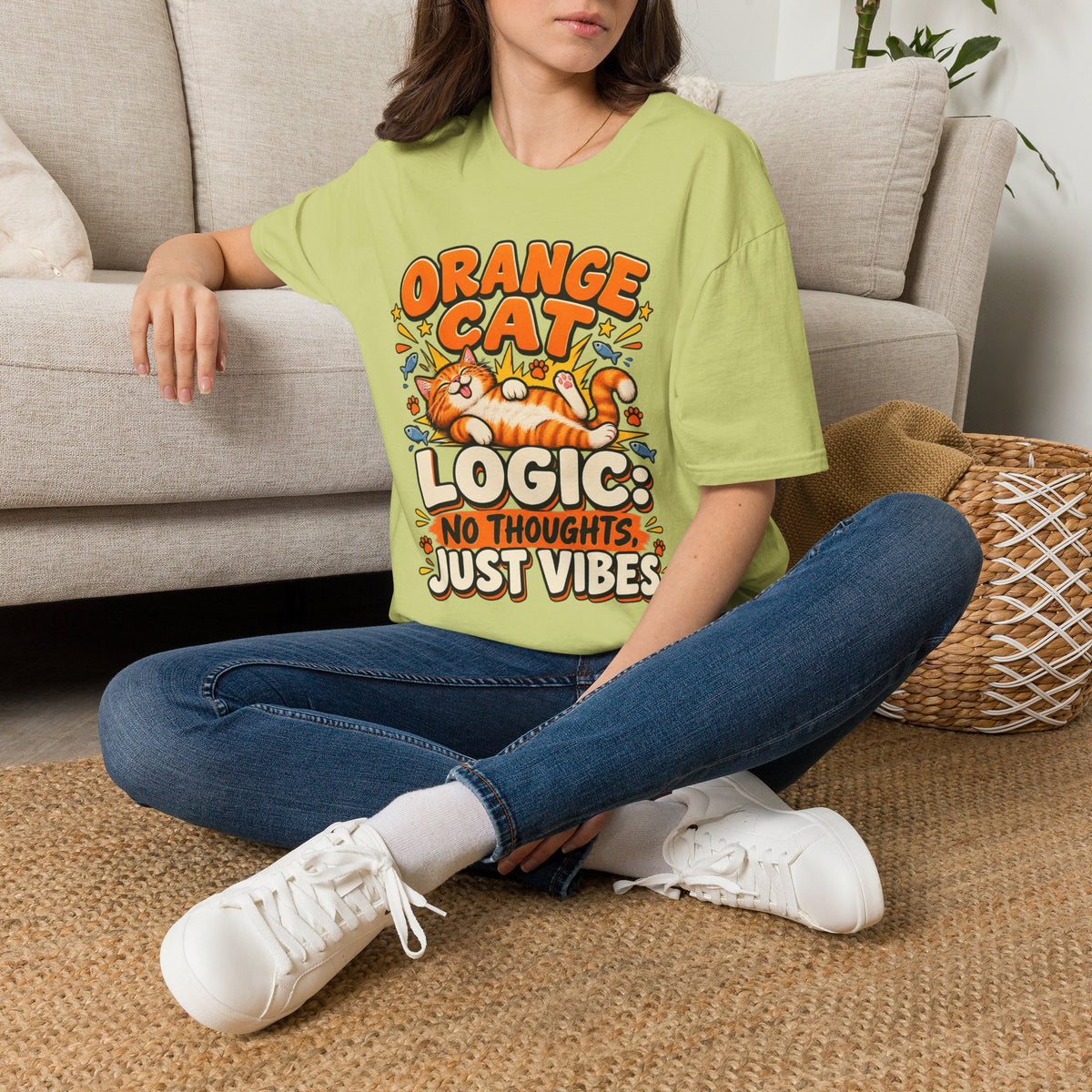 Orange Cat T‑Shirt — “Orange Cat Logic: No Thoughts, Just Vibes” Cute Retro Kitty Tee