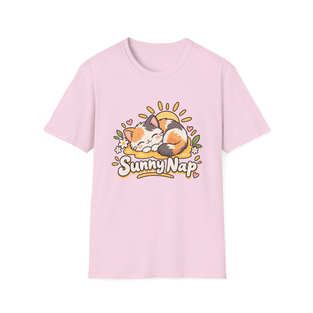 Cat T-Shirt — "Sunny Nap" Calico Cat Graphic Tee