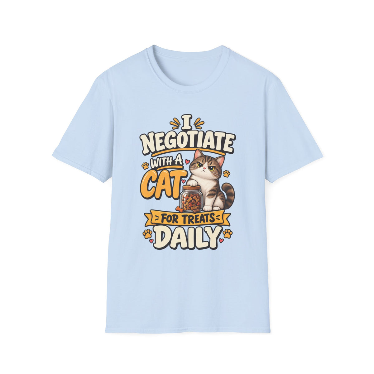 Cat Negotiator T-Shirt — "I Negotiate With A Cat For Treats Daily" Cute Cat Lover Tee