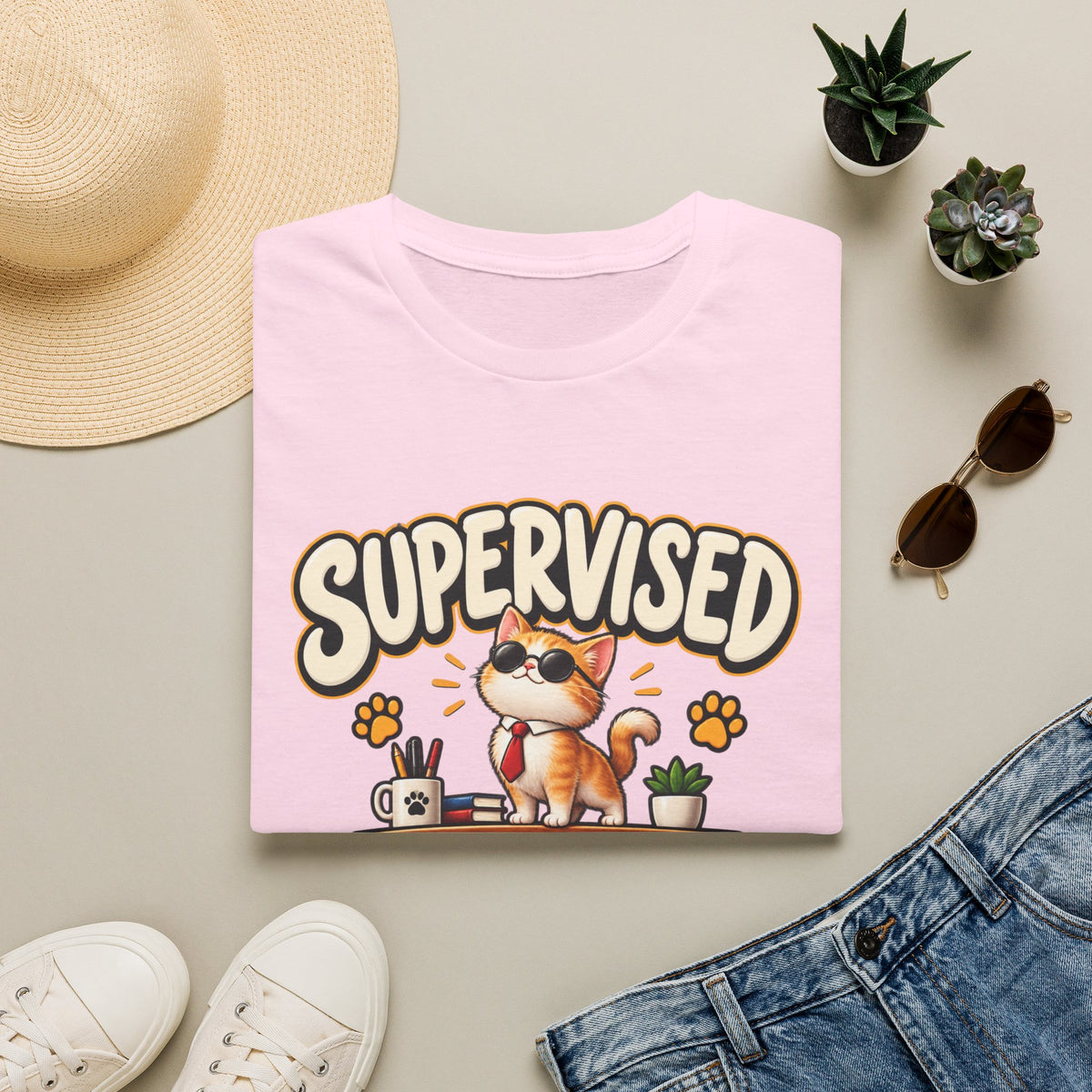 Supervised by a Very Small Boss T-Shirt — Cute Cat Supervisor Graphic Tee