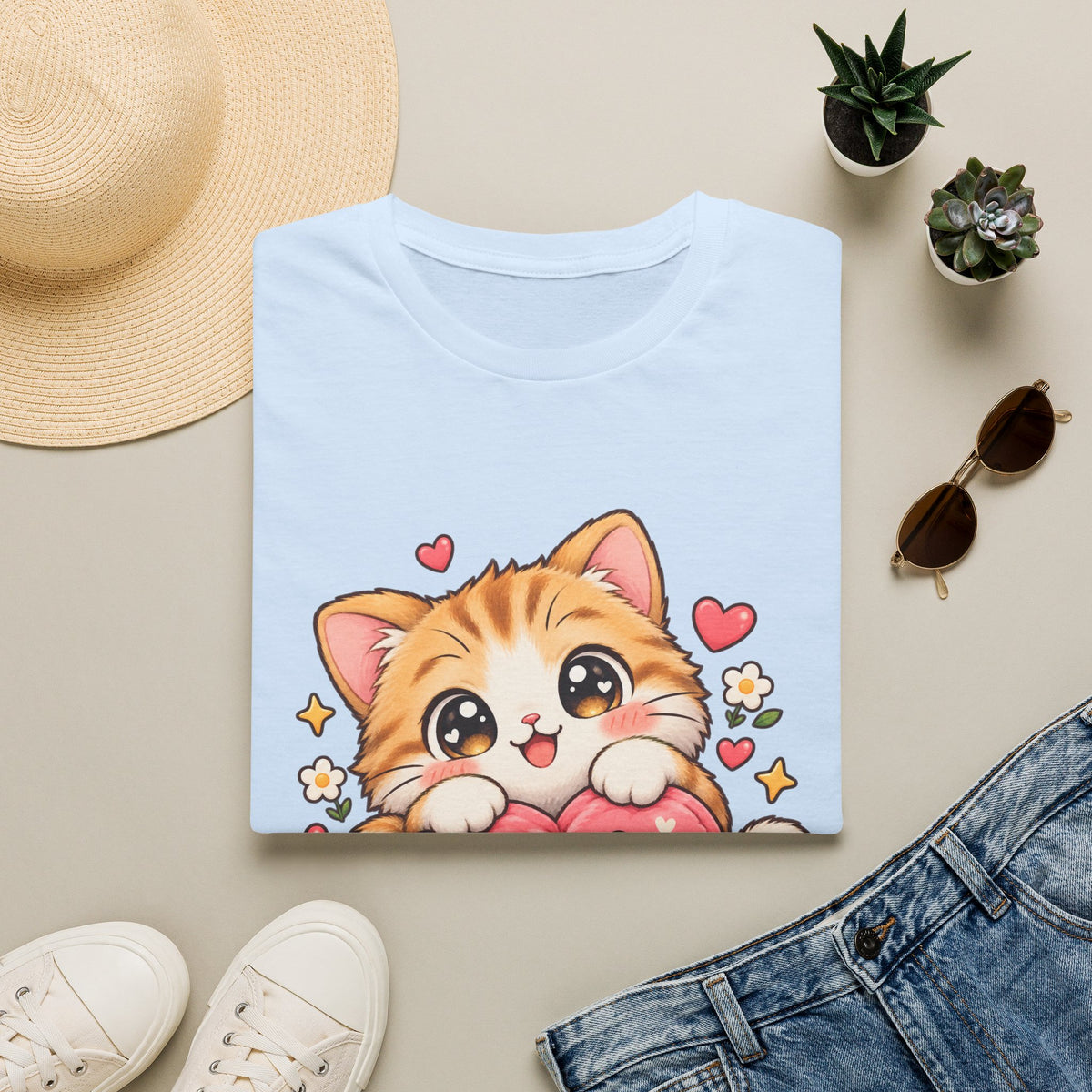 Cute Kitten "Hug Me" T-Shirt — Adorable Heart Cat Graphic Tee