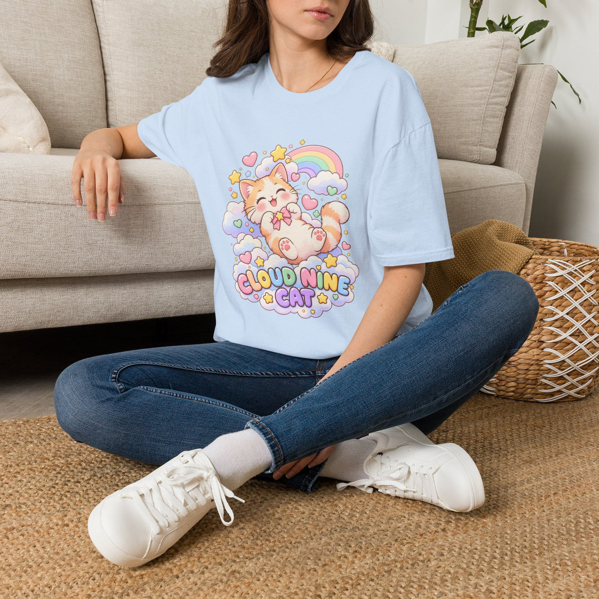 Cloud Nine Cat T-Shirt — Cute Rainbow Kitty Graphic Tee