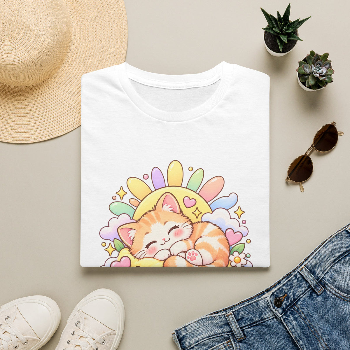 Sunny Spot Cat T-Shirt — Cute Sleeping Kitten Graphic Tee