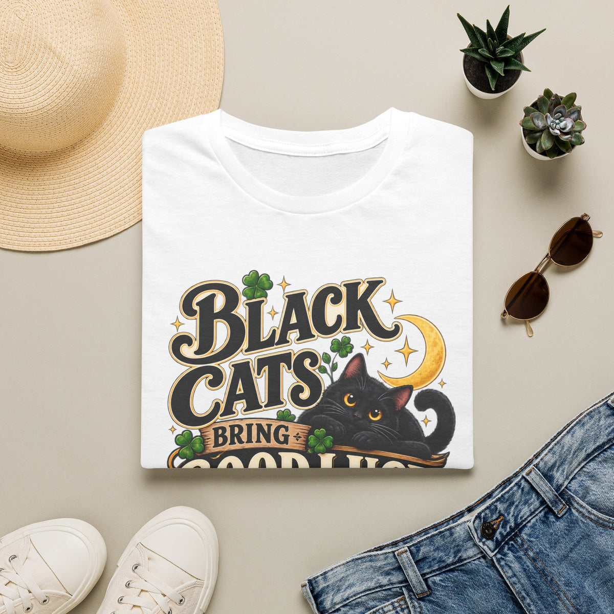 Black Cats Bring Good Luck T-Shirt — Cute Lucky Black Cat Graphic Tee