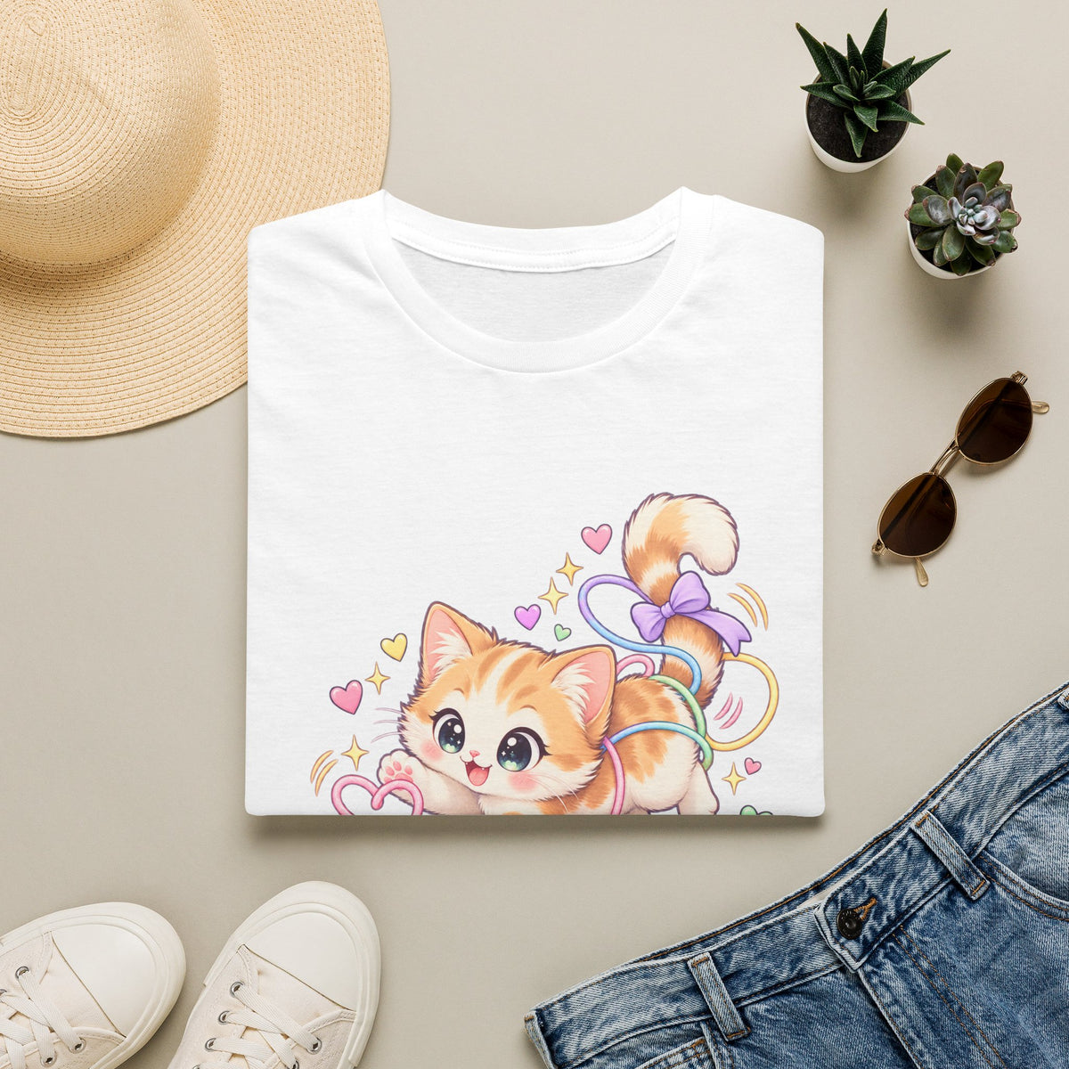 Cute Kitten Graphic T-Shirt — "Tiny Chaos" Pastel Cat Design