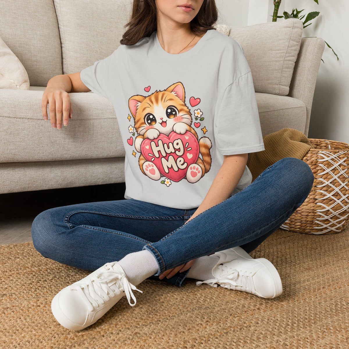 Cute Kitten "Hug Me" T-Shirt — Adorable Heart Cat Graphic Tee