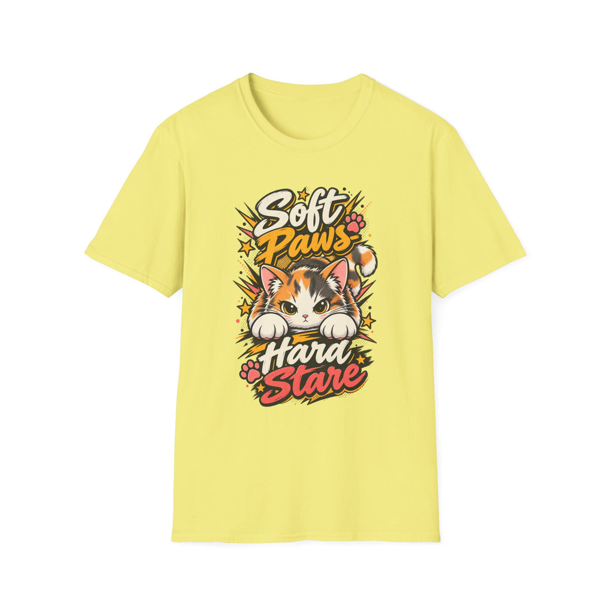 Soft Paws Cat T-Shirt — "Soft Paws, Hard Stare" Cute Cat Graphic Tee