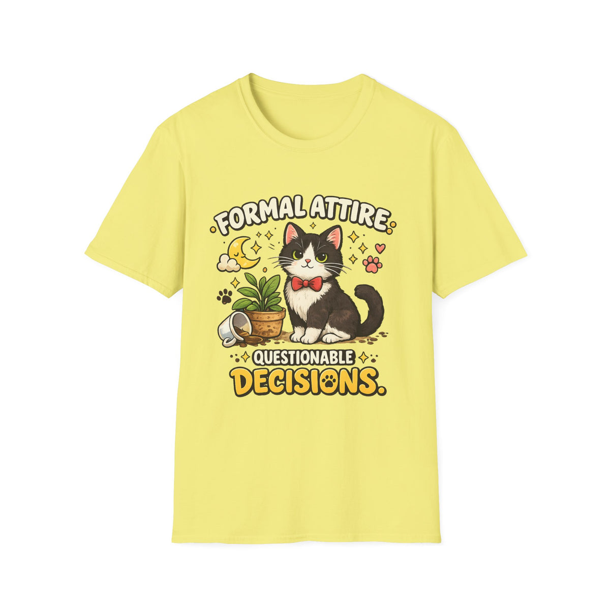 Cat T-Shirt — “Formal Attire, Questionable Decisions” Cute Cartoon Kitten Tee
