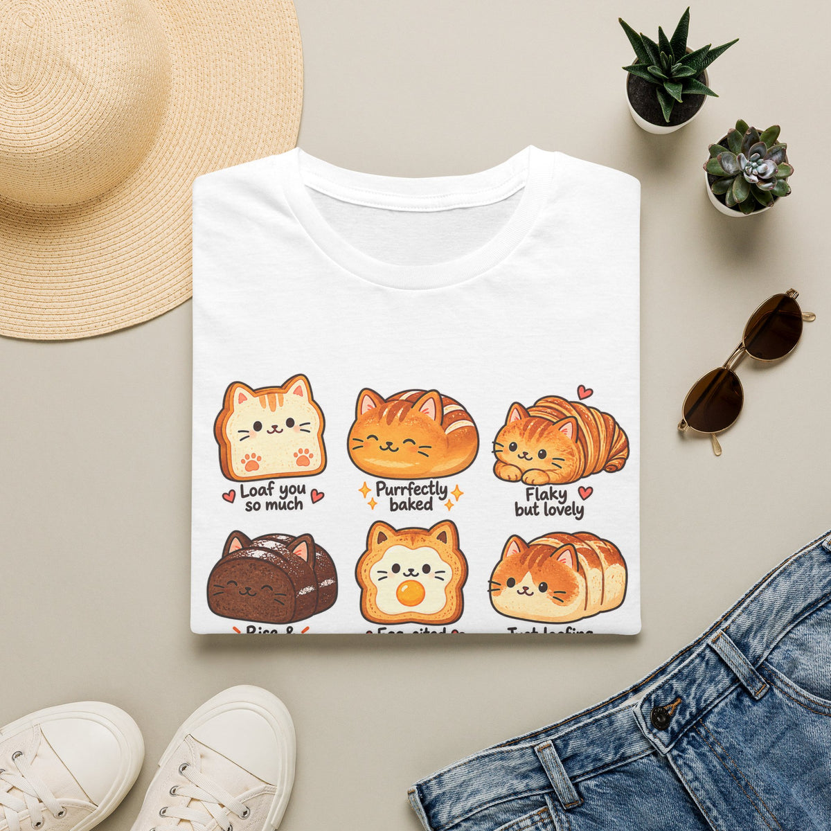 Cat Bread T-Shirt — Cute 'Loaf You So Much' Kawaii Bakery Cat Design