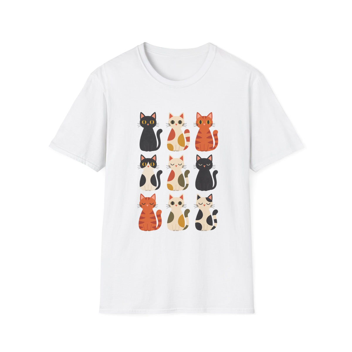 Cat Pattern T‑Shirt — Cute Row of Cartoon Cats Graphic Tee